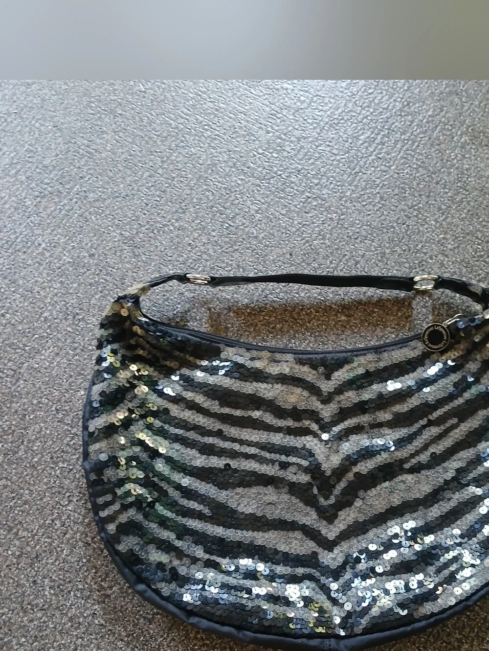 Le Sport Sac Sequin Zebra-Stripe Crescent Shoulder Bag - Black Silver